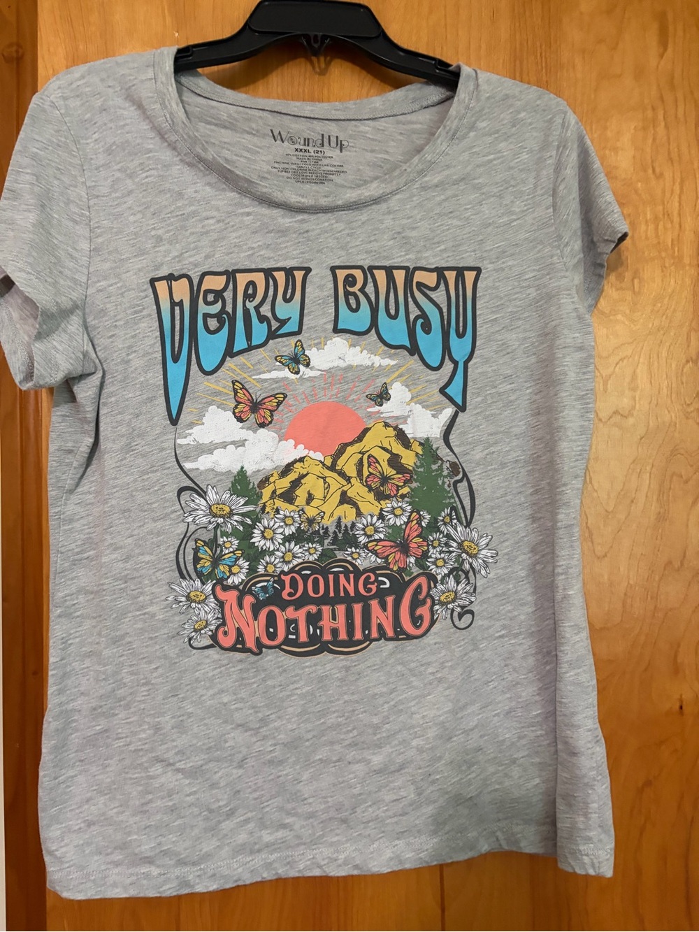 Wound Up Grey Graphic Tee with Retro Sunrise & Floral Print